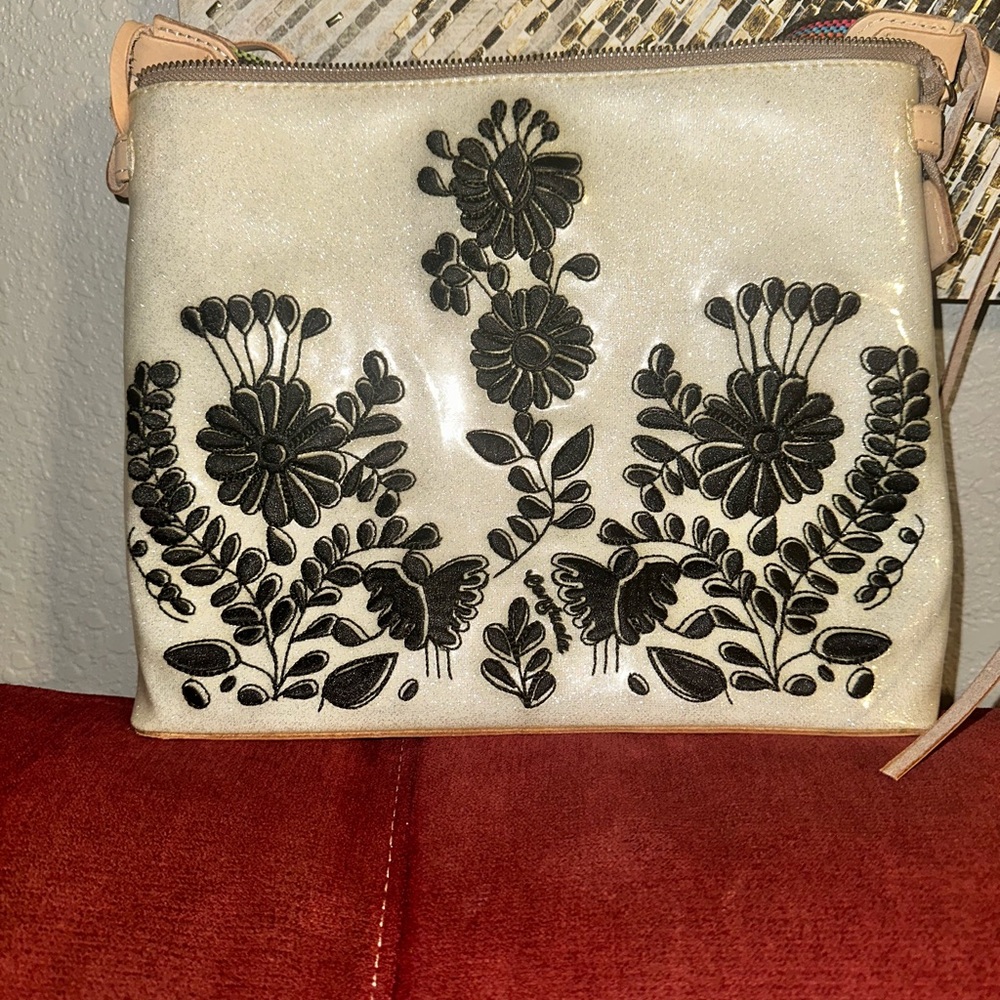 Consuela Krystal DowntownFloral Embroidered Cream and Black Women's Bag